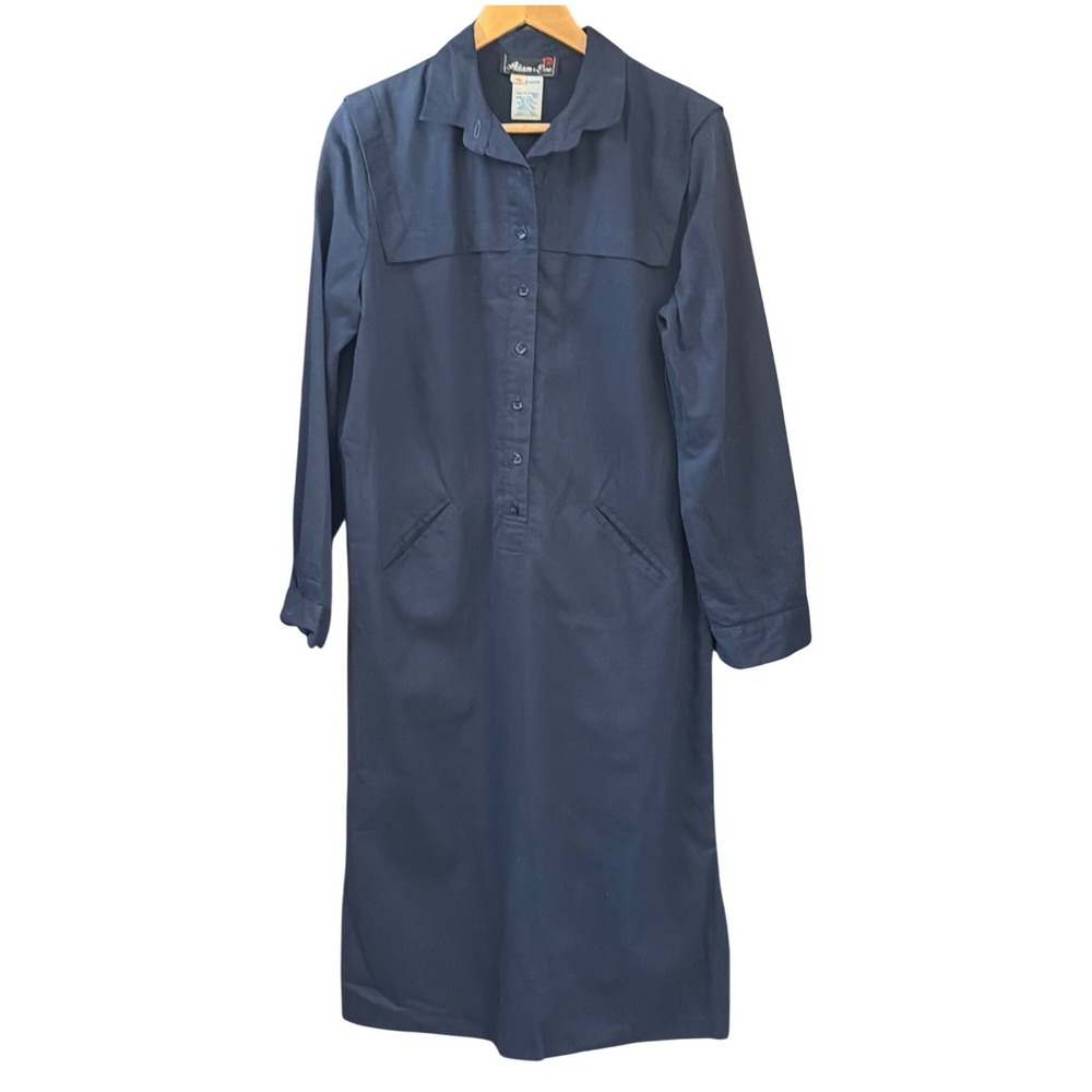 Vintage Adam & Eve Navy Blue Cotton Shirt Dress Workwear Minimalist Utilitarian